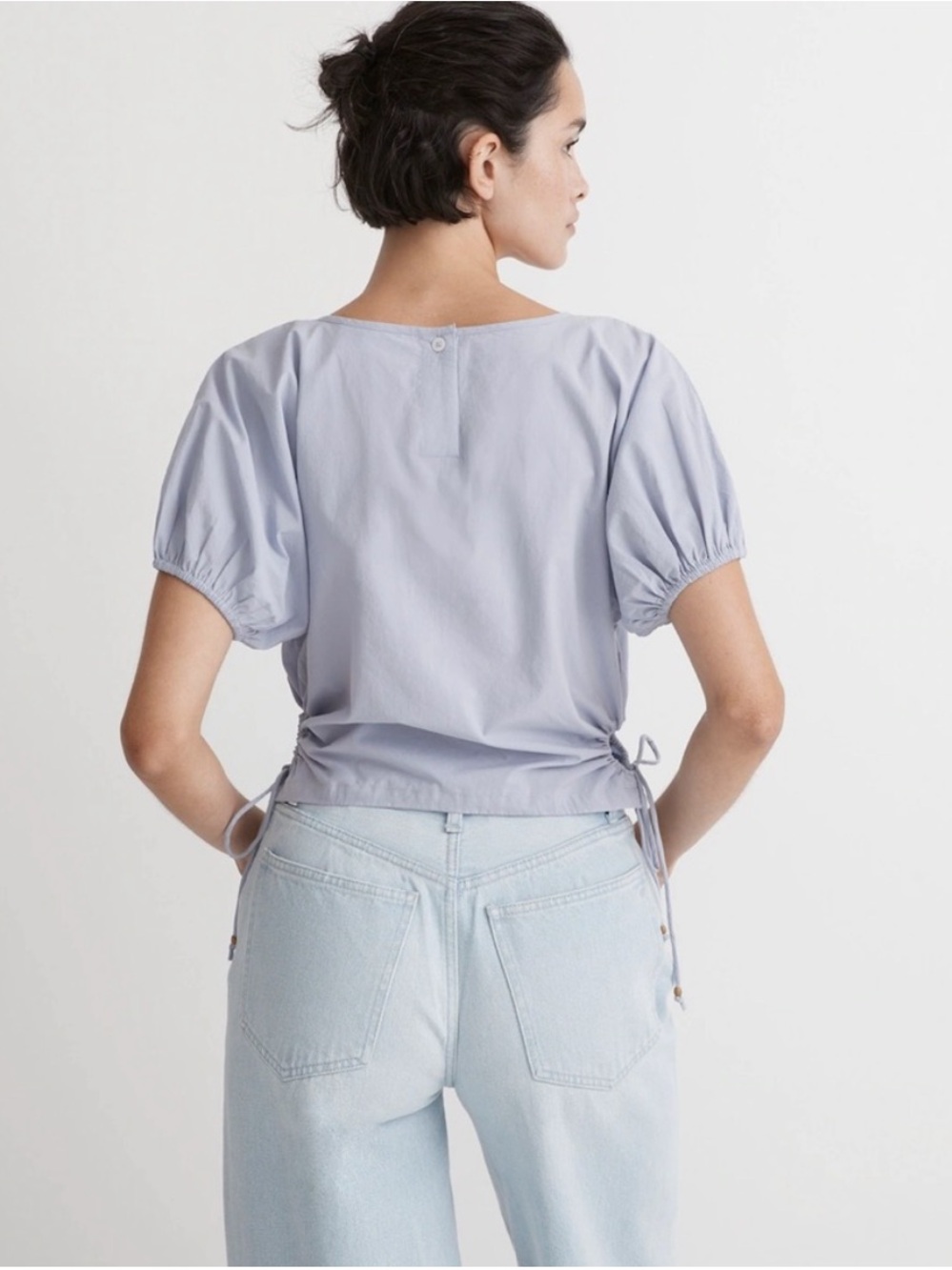 Madewell Light Lavender Short-Sleeve Poplin Top with Side Tie Cutout - Picture 3 of 9